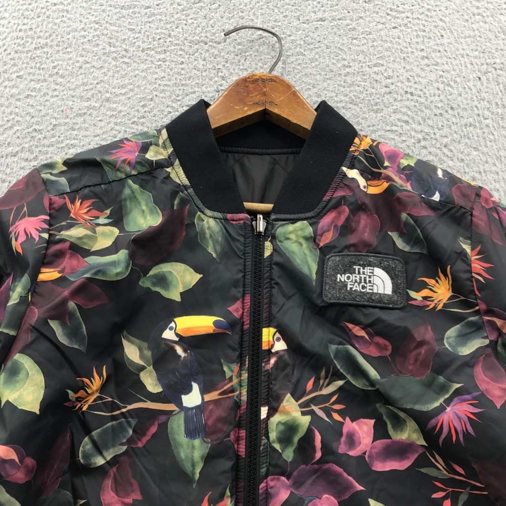 North Face Jacket Womens Medium Floral Black Reversible BomberFull Zip Logo